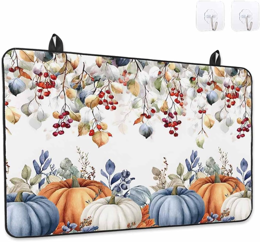 Stove Top Cover for Electric Stove Thanksgiving Watercolor Pumpkins Eucalyptus Leaves 24" x 21" Heat Resistance Electric Stove Cover Glass Stove Top Protector Washer/Counter Protector