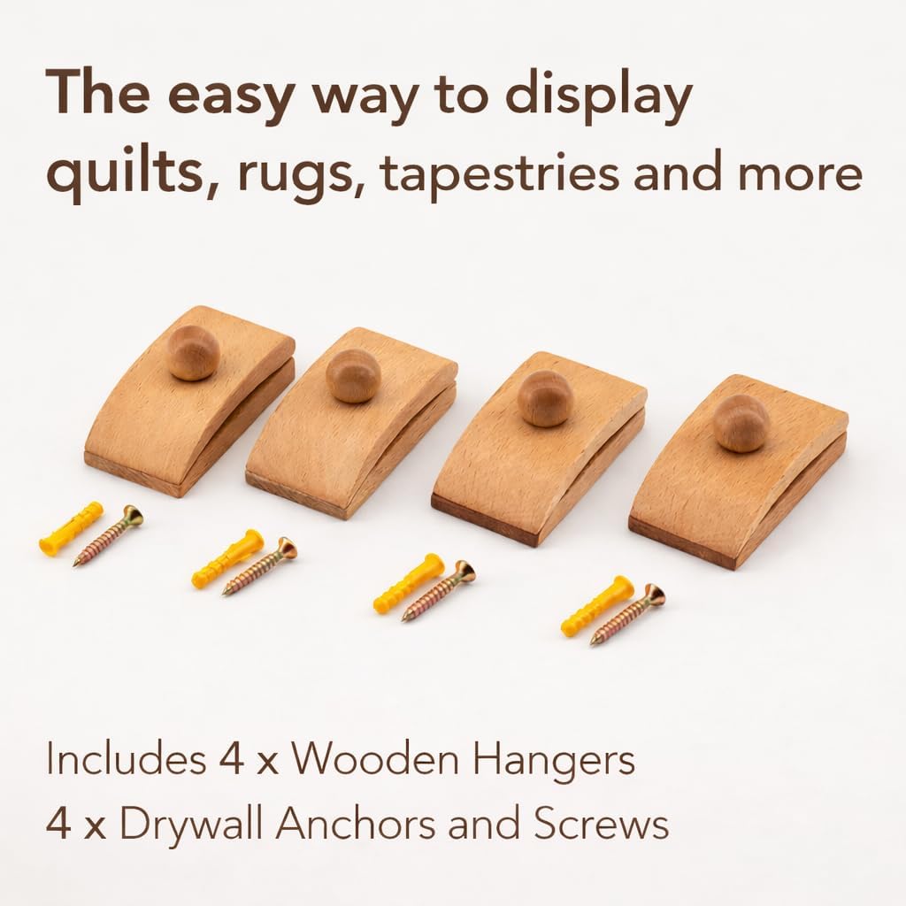 Blanket Hanger for Wall Decor, 4 Pack Solid Beech Wood Blanket Holders with Screws, Wooden Quilt & Tapestry Hangers for Blankets and Throws (Natural Beech)