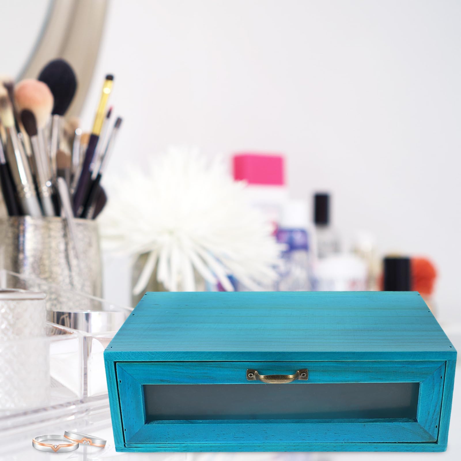 SEWACC Organizador de Maquillaje de Madera Cajón Único para Escritorio, Caja Decorativa para Tocador en Casa, Mantiene la Mesa Limpia Fácil Acceso