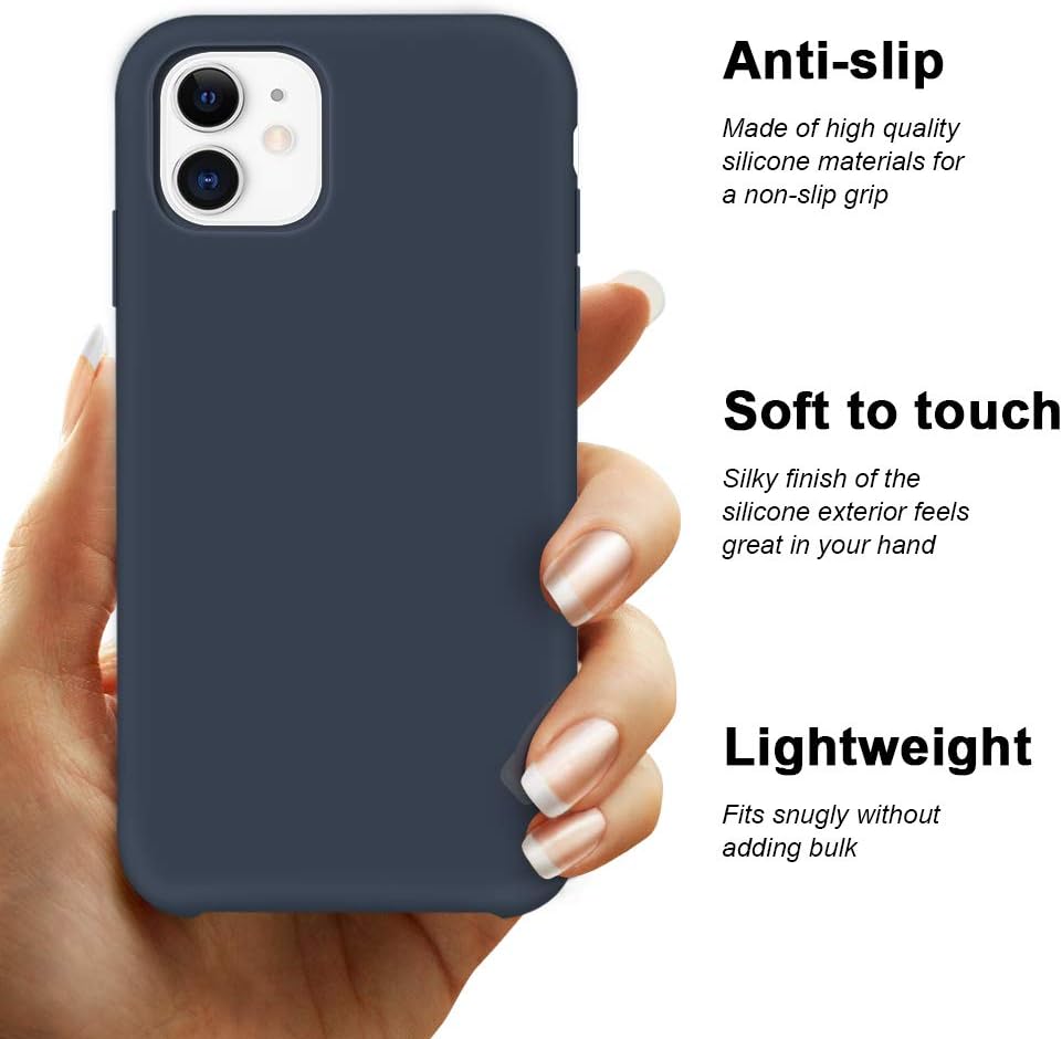 Anuck Case for iPhone 11 Case 6.1 inch, Anti-Slip Liquid Silicone Gel Rubber Bumper Case with Soft Microfiber Lining Cushion Slim Hard Shell Shockproof Protective Case Cover - Dark Blue