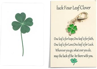 Lucky Four Leaf Clover Keychain with Clover Postcard Good Fortune Gift for Women Irish Blessing Present Keyring
