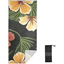 Hawaii Yellow Flowers Reen Leaves towels beach 31" x 70" Soft & Absorbent adult beach towels oversized Beach Essentials Accessories Vacation