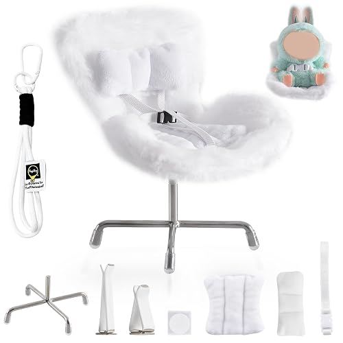 Doll Car Seat Compatible with Bubudoll, Small Seat for 10-17cm Blind Box Toys, Including Air Vent Clip, Desktop Stand, Adjustable Safety Strap, Airflow-Friendly Design, Ideal Car Decor Gifts(White)