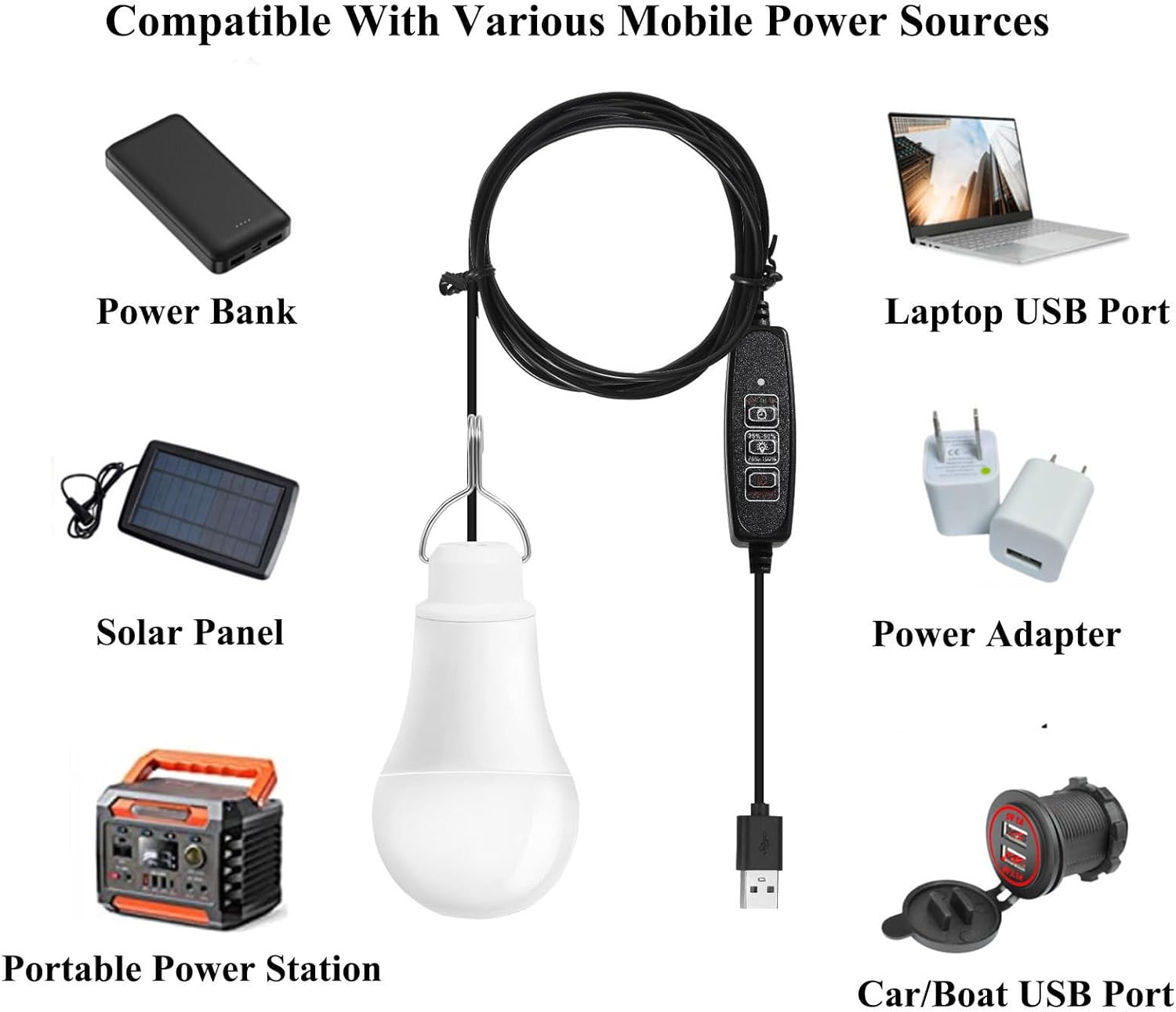 Taysing USB Light,USB Lamp,Camping Lights,7W Dimmable Hanging Portable Emergency Light Tent Lights for Power Station Solar Panel Charger Power Bank Power Outage Camping Outdoor Hurricane,2 Pack 5000K