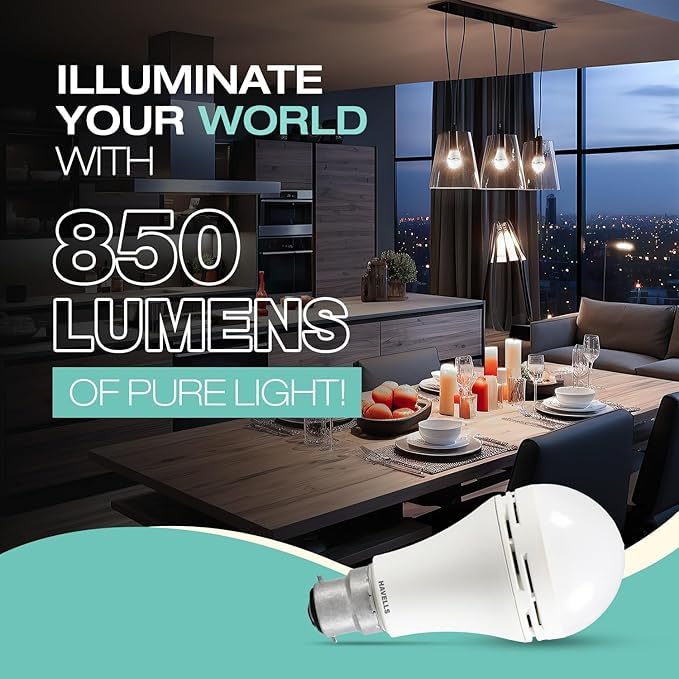 Image of HAVELLS 8.5w LED Emergency Bulb | Shatter Resistant |Cool Day White (6500K) | B22 LED Bulb Base | Inverter Bulb for home,4 Hours battery back up| Li-ion Battery | Over charging Protection (PACK OF 4)
