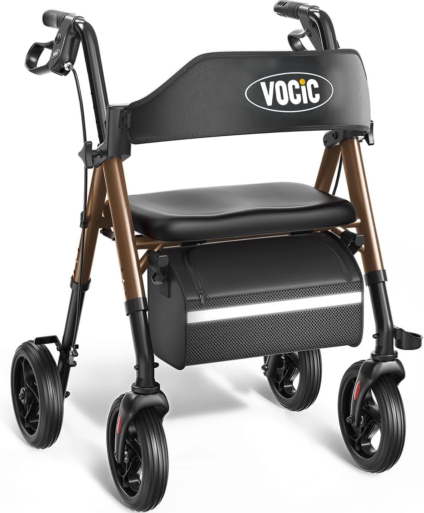VOCIC Walkers for Seniors, Z21 Rollator Walker with Seat Supports 330lb, 8" Big Wheels for All Terrain, Ergonomic Arc Seat & 6" Ultra Backrest Foldable Walker, Dual Height Adjustment, Lightweight 2025