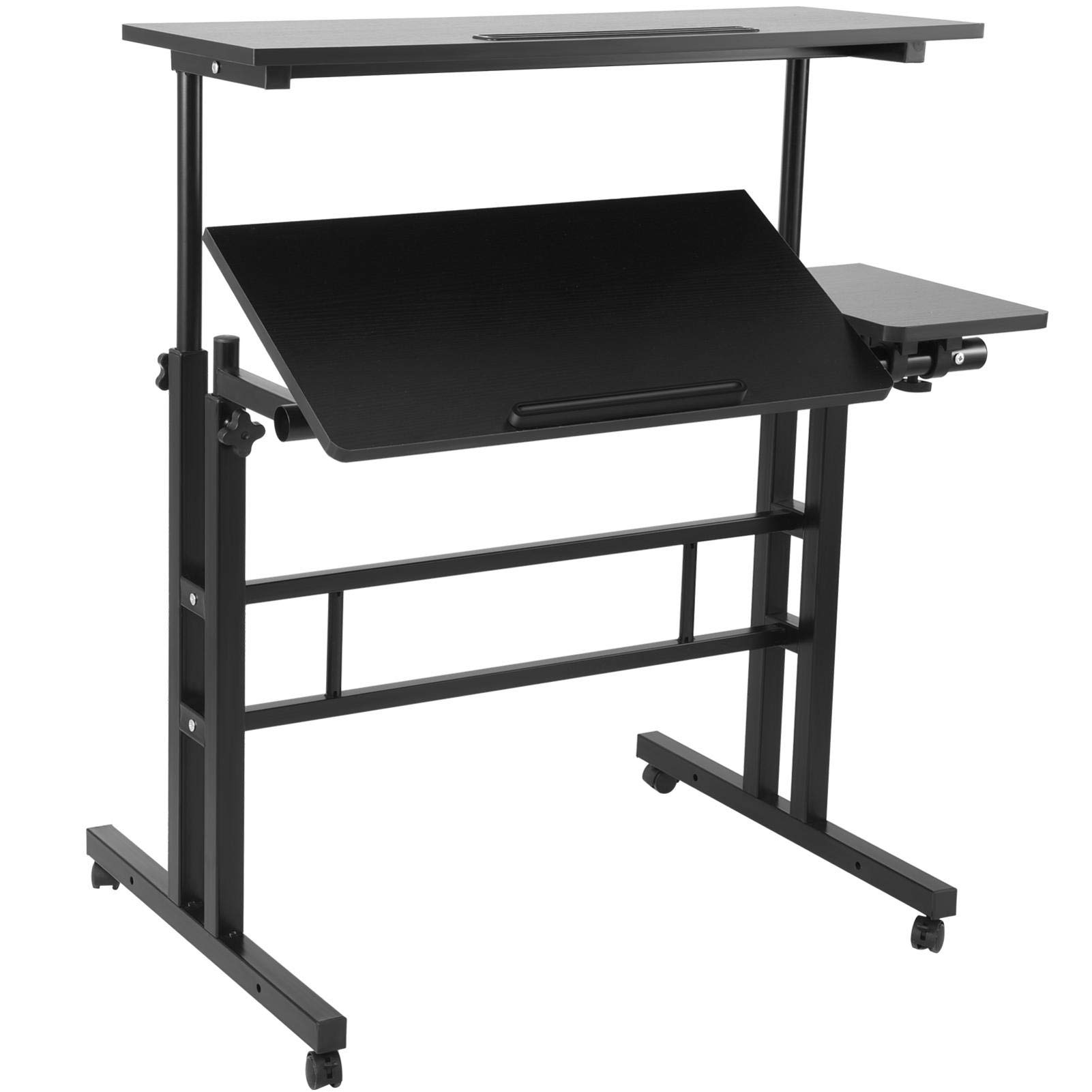 Mobile Stand Up Computer Desk,Height Adjustable Standing Desk with Mouse Board,Rolling Laptop