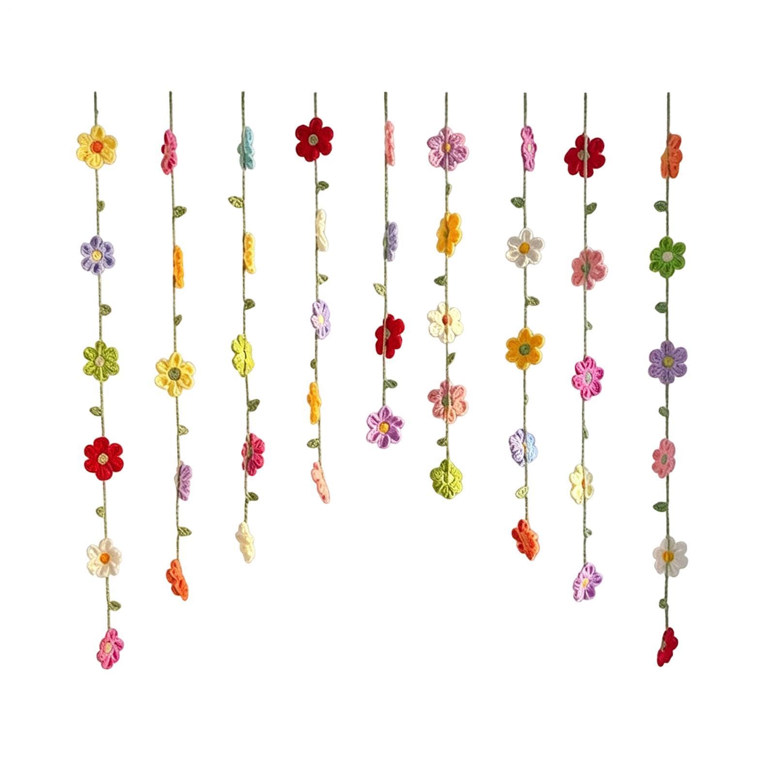 Crochet Flower Door Curtain Boho, 9 Strings Mixed Lily of the Valley Multicolor, Plain Blank Door Solution, Handmade Light Filter Easy, for Boho Lovers, Bedroom Photo Backdrop Party Decor Use