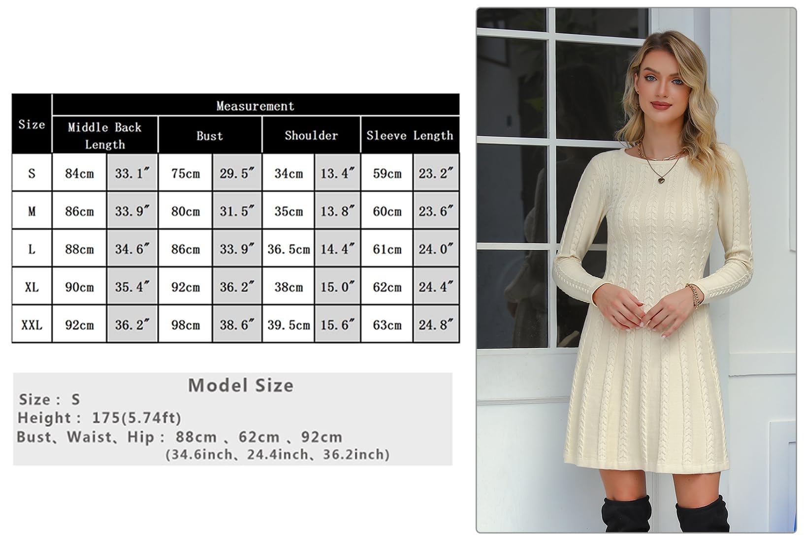 Gyabnw Vestito Maglione Donna Collo Alto Linea A Maniche Lunghe | Vita alta, orlo svasato, lavorazione a treccia, lunghezza al ginocchio, per autunno inverno