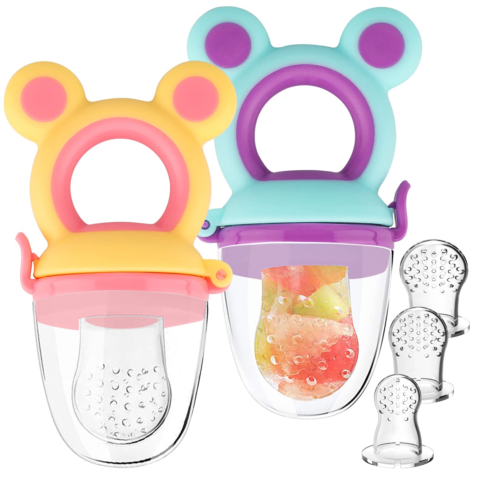 REMEL 2 PCs Baby Food Fruit Feeder Pacifier with 3 PCs Replacement Silicone Pouches Fresh Food Teething Toy for Toddlers Infant (B)