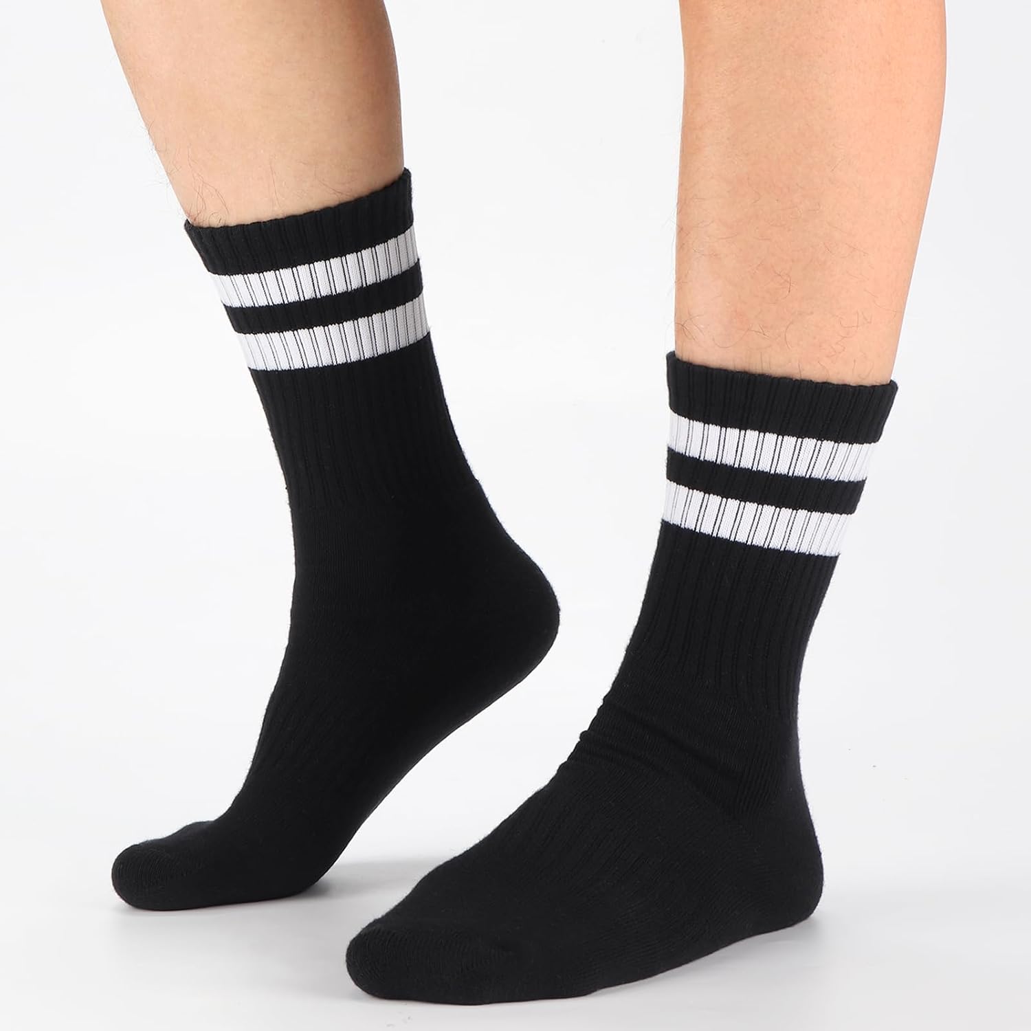 Ultrafun 5 Pairs Striped Crew Socks Cotton Cushioned Athletic Sports Running Socks for Men Women Teens - Image 2