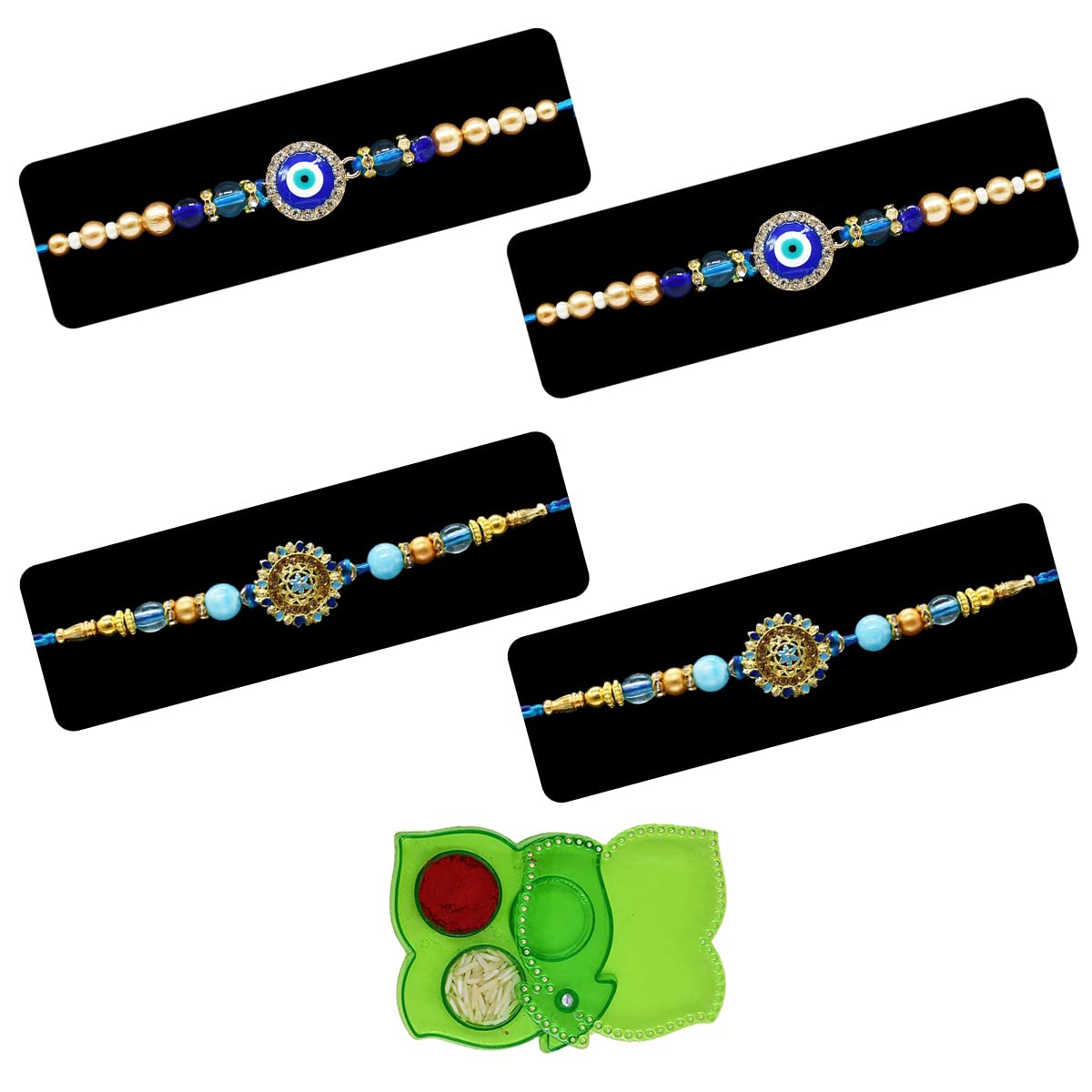 Saugat Traders Designer Rakhi (Set Of 4) - 2 Stone Jaipuri Rakhi and 2 Evil Eye Rakhi for Brother - Rakhi-Rakshabandhan-Gift For Brother-Bhai-Bhaiya - Roli Chawali Chopra (B08BPD4QTD) Amazon Price History, Amazon Price Tracker