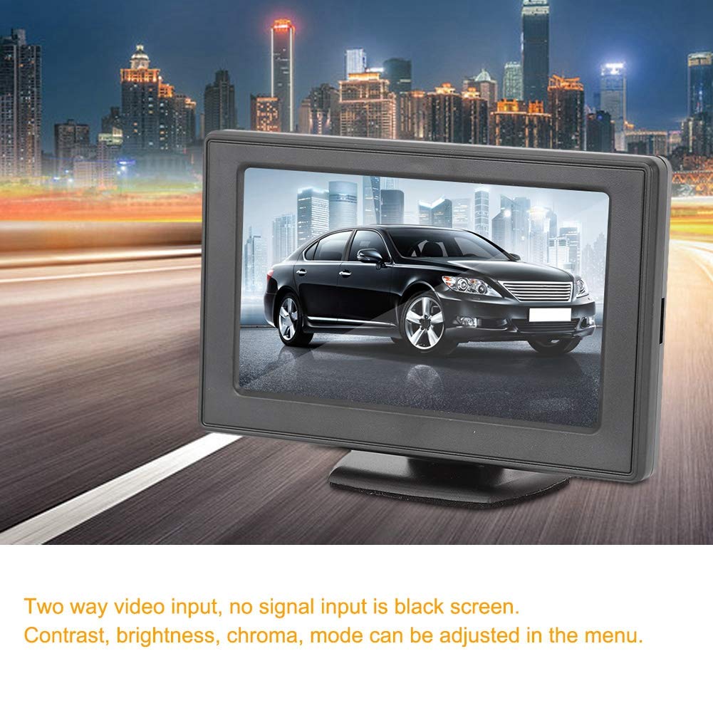 KIMISS Monitor per auto, schermo LCD in plastica TFT 4,3 pollici 3 W Monitor retrovisore a 2 vie con ingresso AV monitor HD per telecamera retromarcia DVD