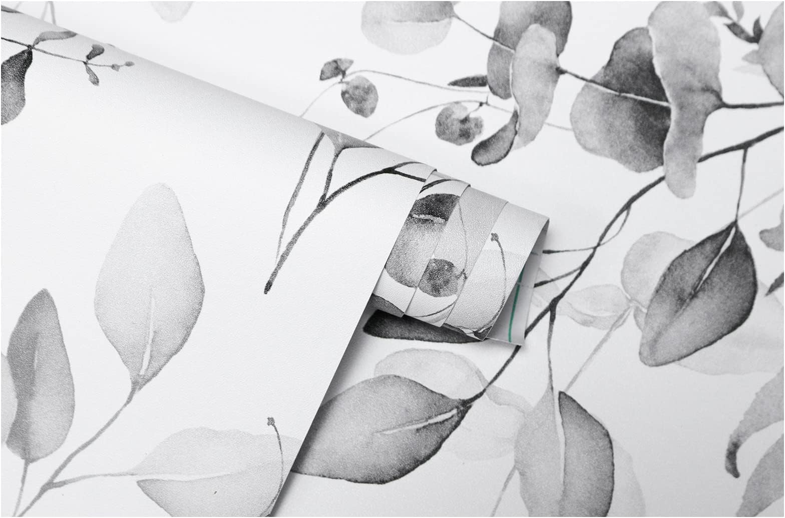 HAOKHOME Peel and Stick Wallpaper Boho Black/Grey/White Eucalyptus Leaf Floral Wall Mural Home Nursery Boho Contact Paper 17.7in x 9.8ft