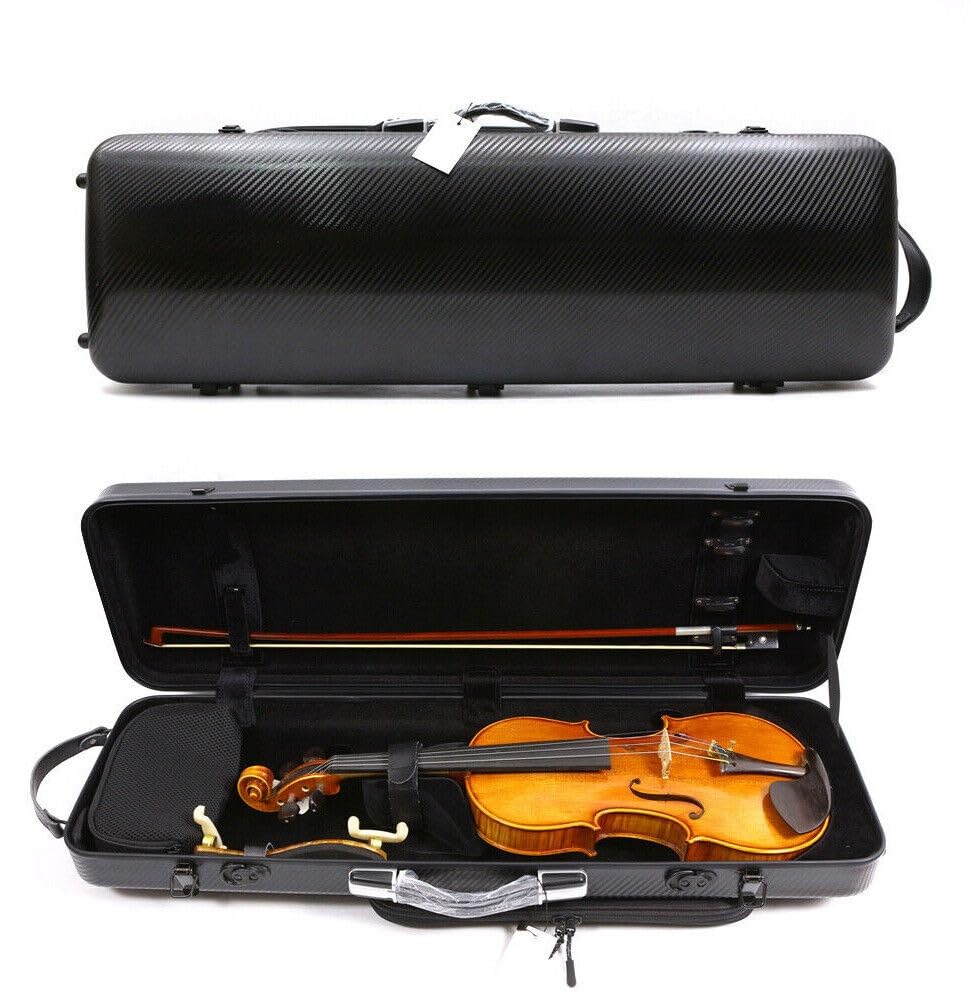 YoungMonic 4/4 Full Size Violin Case Carbon Fiber Rectangular Code Lock Box Lightweight Colorful with Strong Strap Bag (Black), Case-39 MN