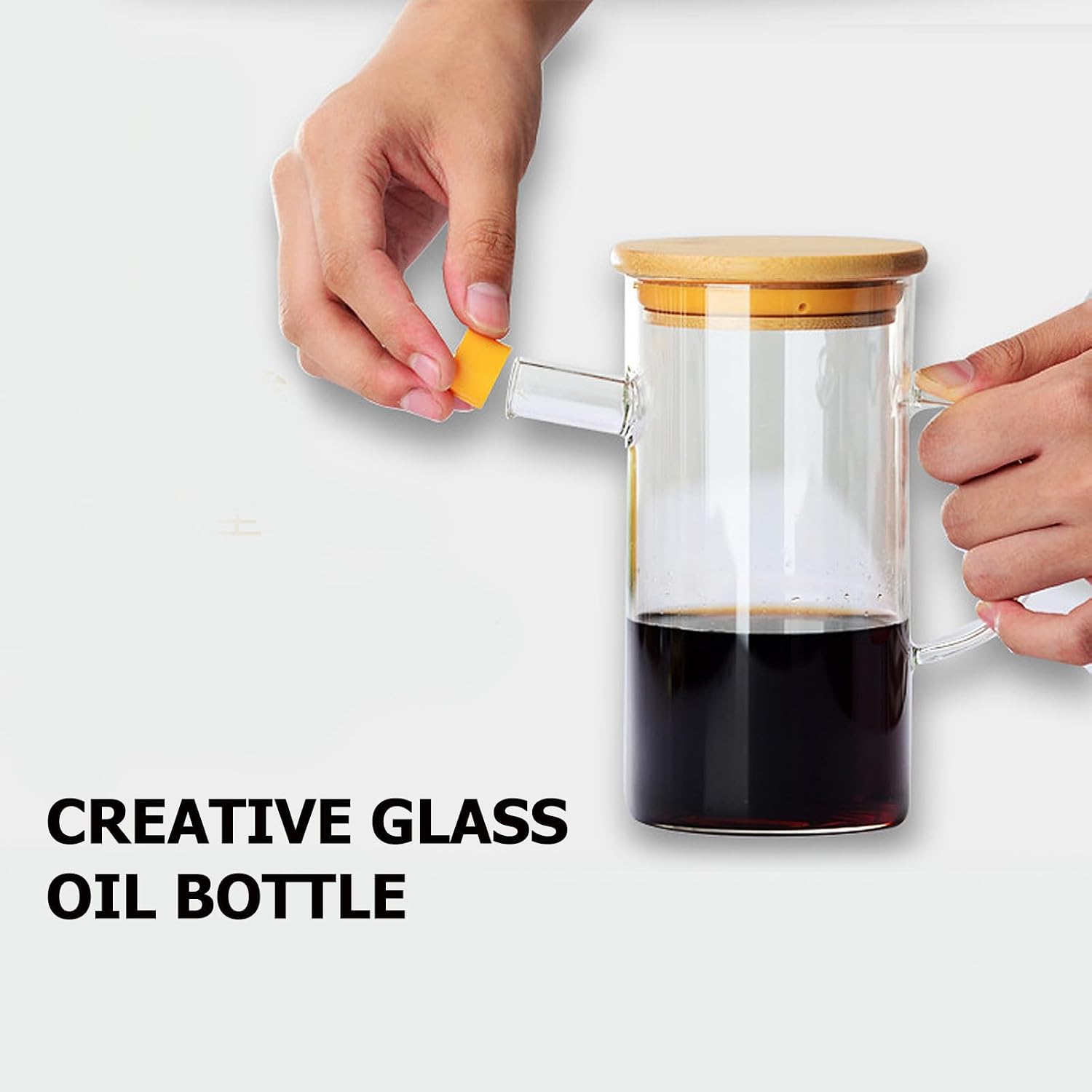 Glass Oil Bottle with Lid and Handle, Large Capacity Kitchen Dispenser