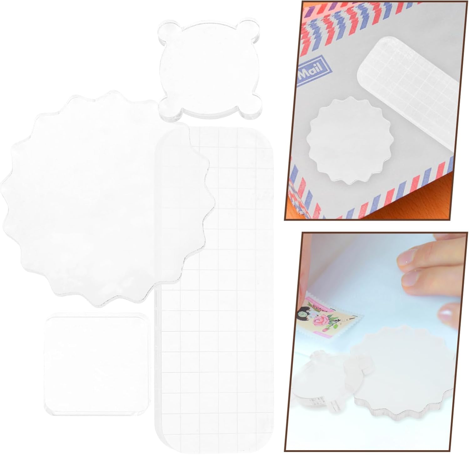 Gadpiparty 4pcs Transparent Acrylic Stamp Blocks for Crafting Clear Stamping Tools Lines for Accurate Impressions for Card Making and Scrapbooking