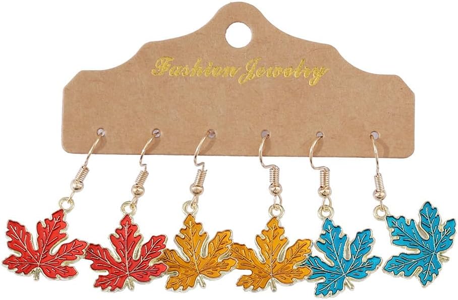 3 Pairs Thanksgiving Fall Earrings Cute Enamel Harvest Pumpkin Maple Leaf Nut Pumpkin Pie Turkey Drop Dangle Earrings for Women Thanksgiving Autumn Party Jewelry Gifts - Image 4