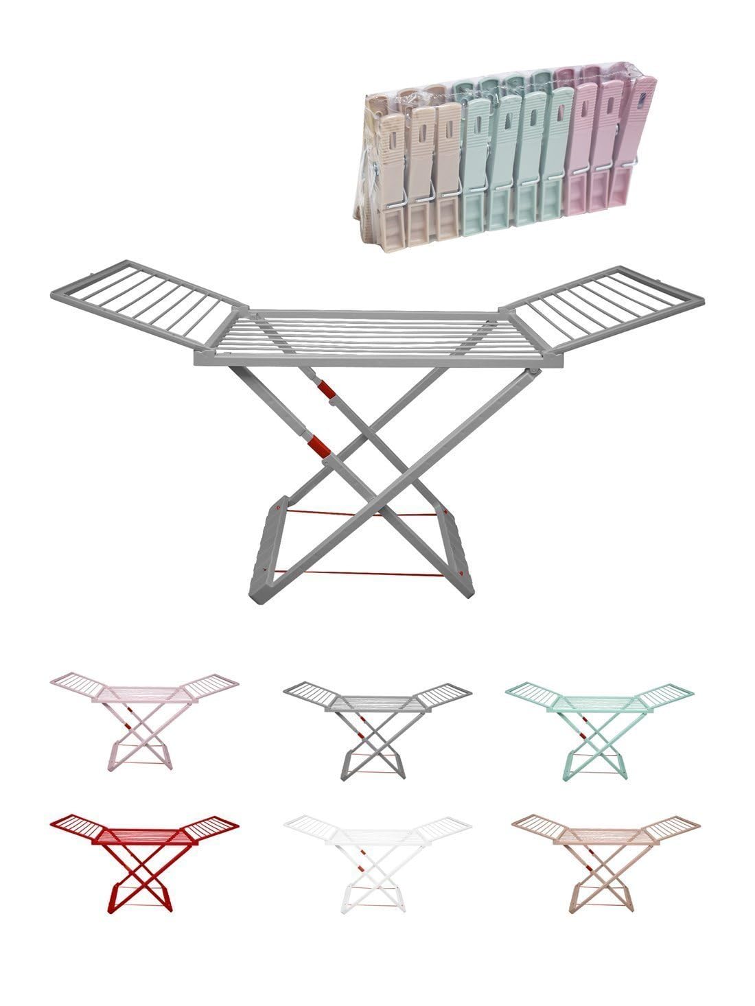 JARDIN202 - Tendedero Plegable de Resina Incluye 20 Pinzas – Tendal Abatible Balcón para Interior y Exterior | Plegable (Gris)