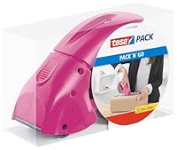tesa tesapack Abroller Pack’ n’ Go - Ergonomischer, pinker Handabroller für Paketbänder - Inklusive 50 m x 48 mm Klebeband