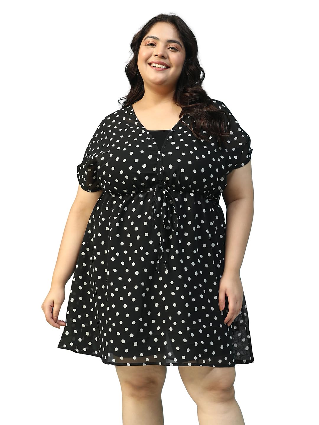 Deep Black Animal Print Short Sleeve Elasticated With Tie-Up Detail Plus Size Women Beachwear Kaftan-image-41