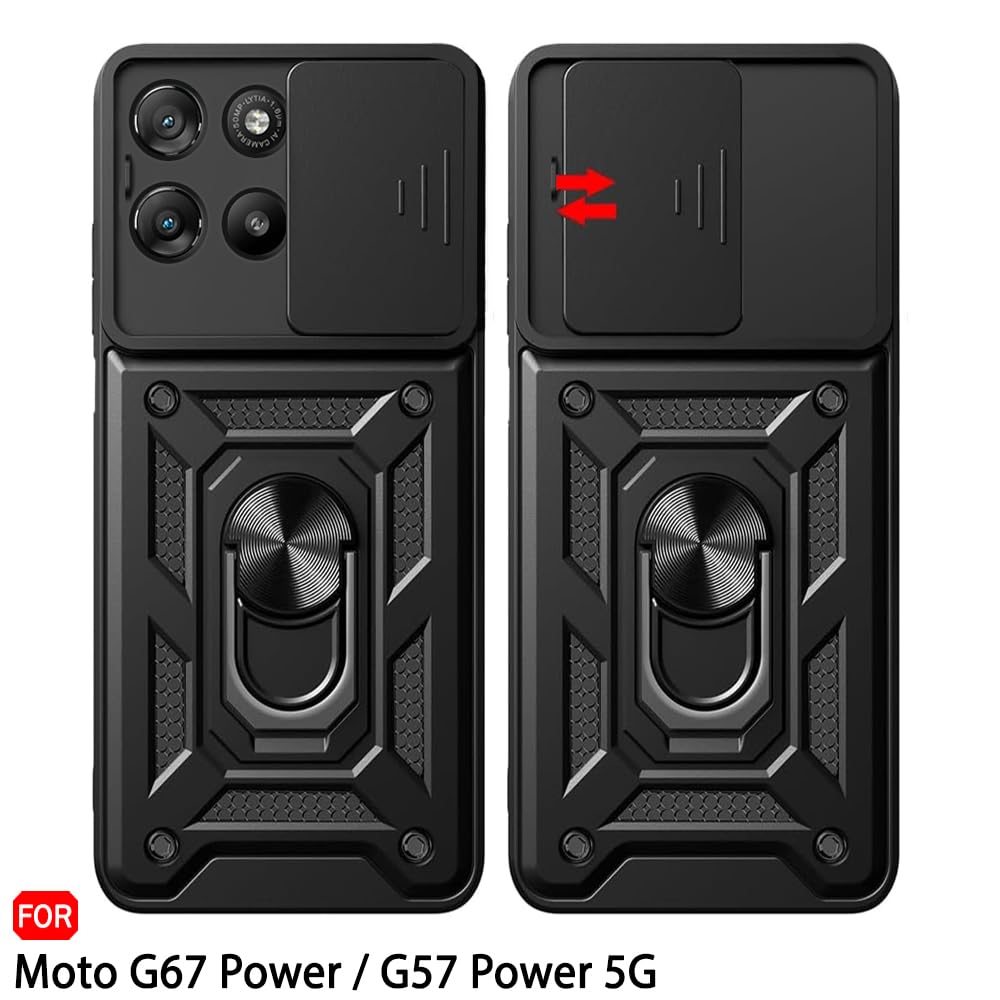 TheGiftKart Tough Armor Bumper Back Cover Case for Motorola Moto G67 Power / G57 Power 5G | Sliding Camera Cover, Kickstand & Ring Holder | 360 Degree Protection Back Cover Case (PC & TPU, Black) — Amazon image 4
