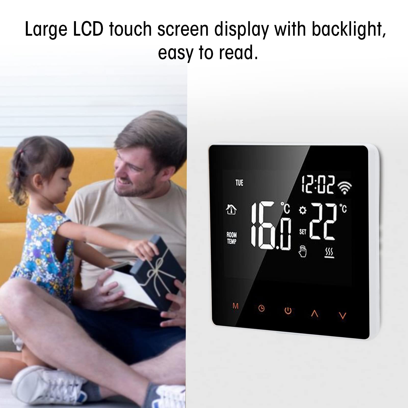 Wakects Inteligentny WiFi Termostat LCD do Ogrzewania Domu, AC230V (white