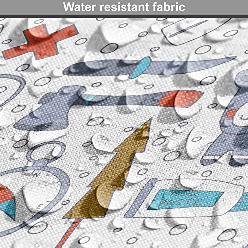 Image of Lunarable Camping Fabric by The Yard, Cartoon Bear Tent and Compass Outdoor Hobby Theme Hiking Doodle, Decorative Fabric for Upholstery and Home Accents, 3 Yards, Vermilion Bluegrey