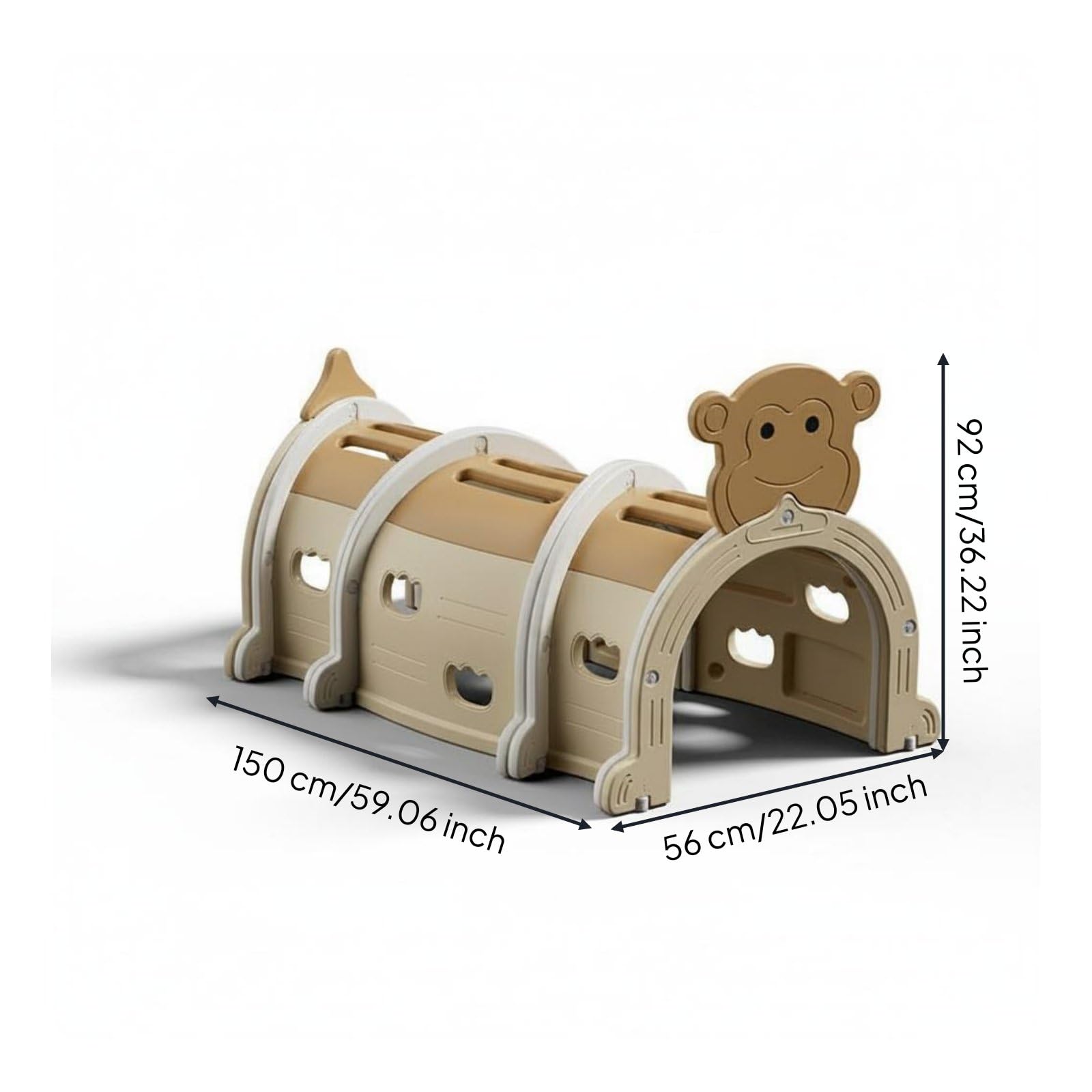 Krabbeltunnel Kinder Kriechtunnel Spieltunnel Babytunnel Frühbewegung Kriechförderung Verbundene Elemente HDPE Leicht zu Reinigen Komfort 50 cm, Affen-Tunnel, 3 Abschnitte, Khaki