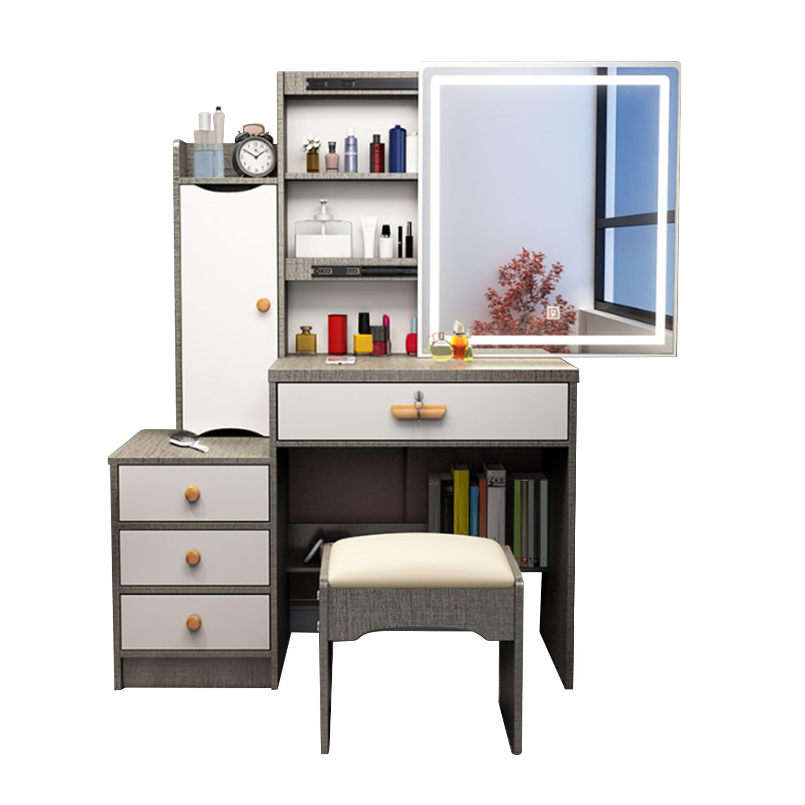Vanity Table Toeletta Moderna Multifunzionale con Specchio Illuminato per Camera da Letto