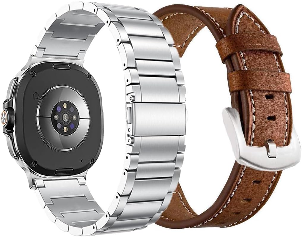 YEEJOK Compatible for Samsung Galaxy Watch 8 Bands Classic 46mm/Galaxy Watch 8 40mm 44mm Bands Stainless Steel Metal+Leather Watch Straps Replacement for Men Women Smartwatch Accessory