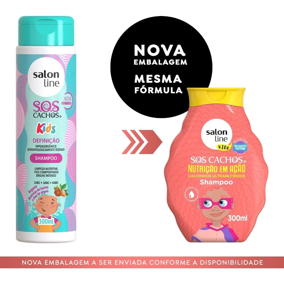 Miniatura 4 de Salon Line - Linha SOS Cachos Kids (Nutricao) - Kit de Champú y Condicionador (2 x 300 Ml) - Colección (SOS Curls Kids (Nutritiva) - Set de Champú y
