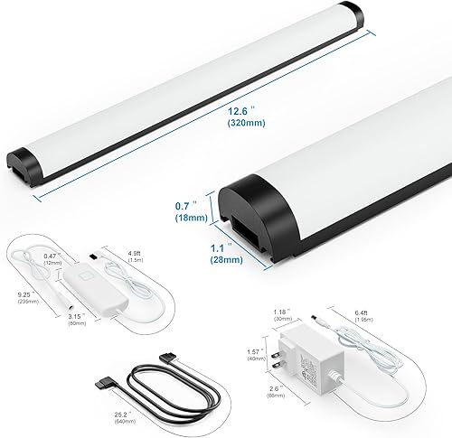 Miniatura 4 de Luces para debajo de Caibnet enchufables, 3 luces de 12 pulgadas para debajo de la encimera, funcionan con regulador de intensidad y control de