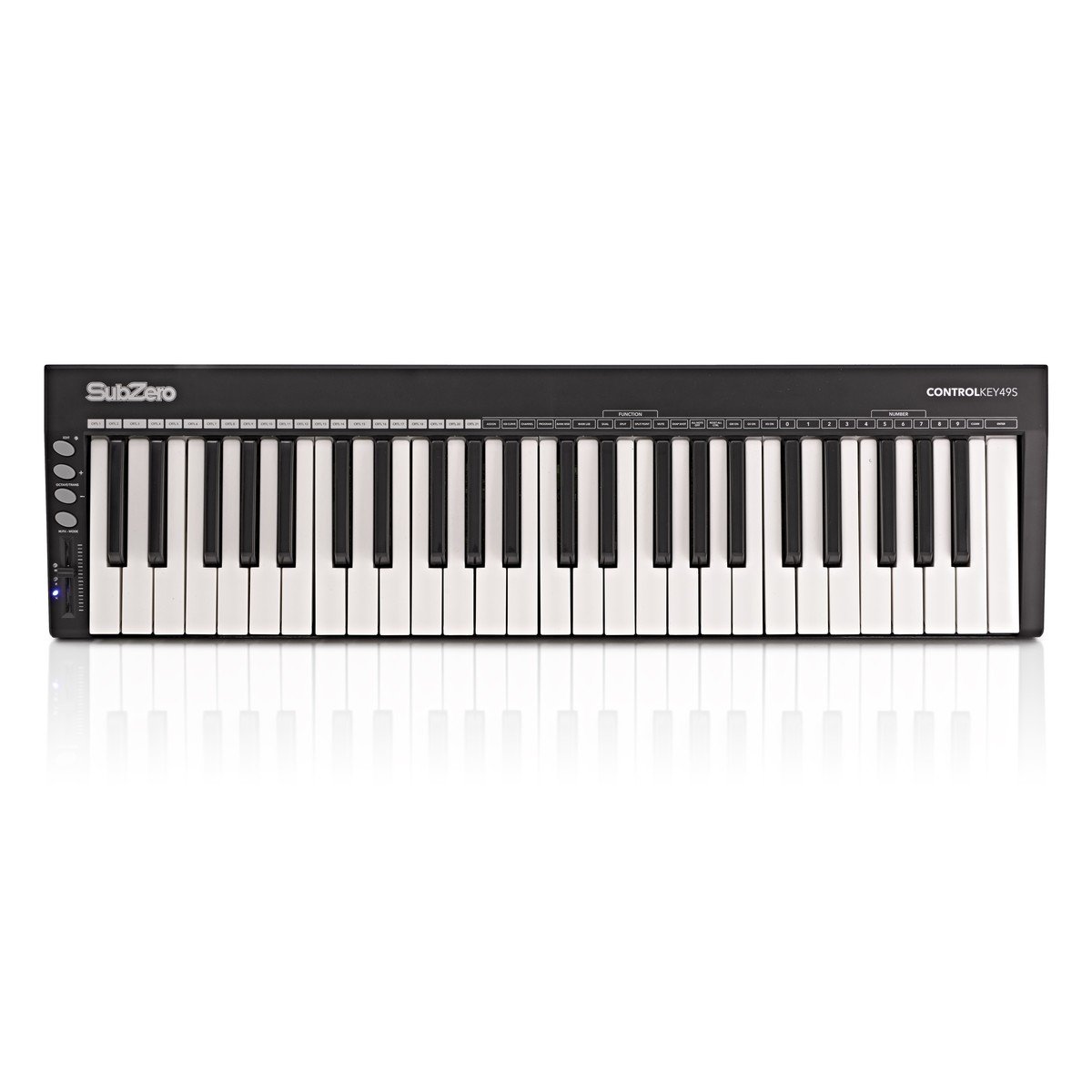 SubZero ControlKey49S Schlankes MIDI Controller Keyboard mit 49 Tasten | 49 anschlagdynamische Tasten, schlankes, tragbares Design, MIDI- und USB-Konnektivität, 4 zuweisbare Regler auf 2 Bänken