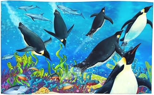 Miniatura 7 de Toalla de playa de gran tamaño con diseño de pingüino, sin arena azul, para mujeres, hombres y niños, toalla de baño altamente absorbente de secado