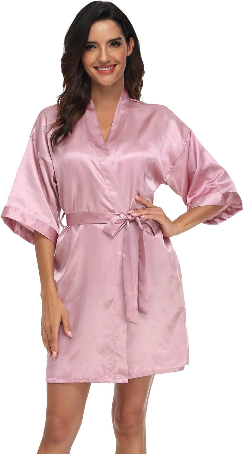 Women's Pure Short Silky Robes Bridesmaid Bride Party Satin Robes Sleepwear - Image 3
