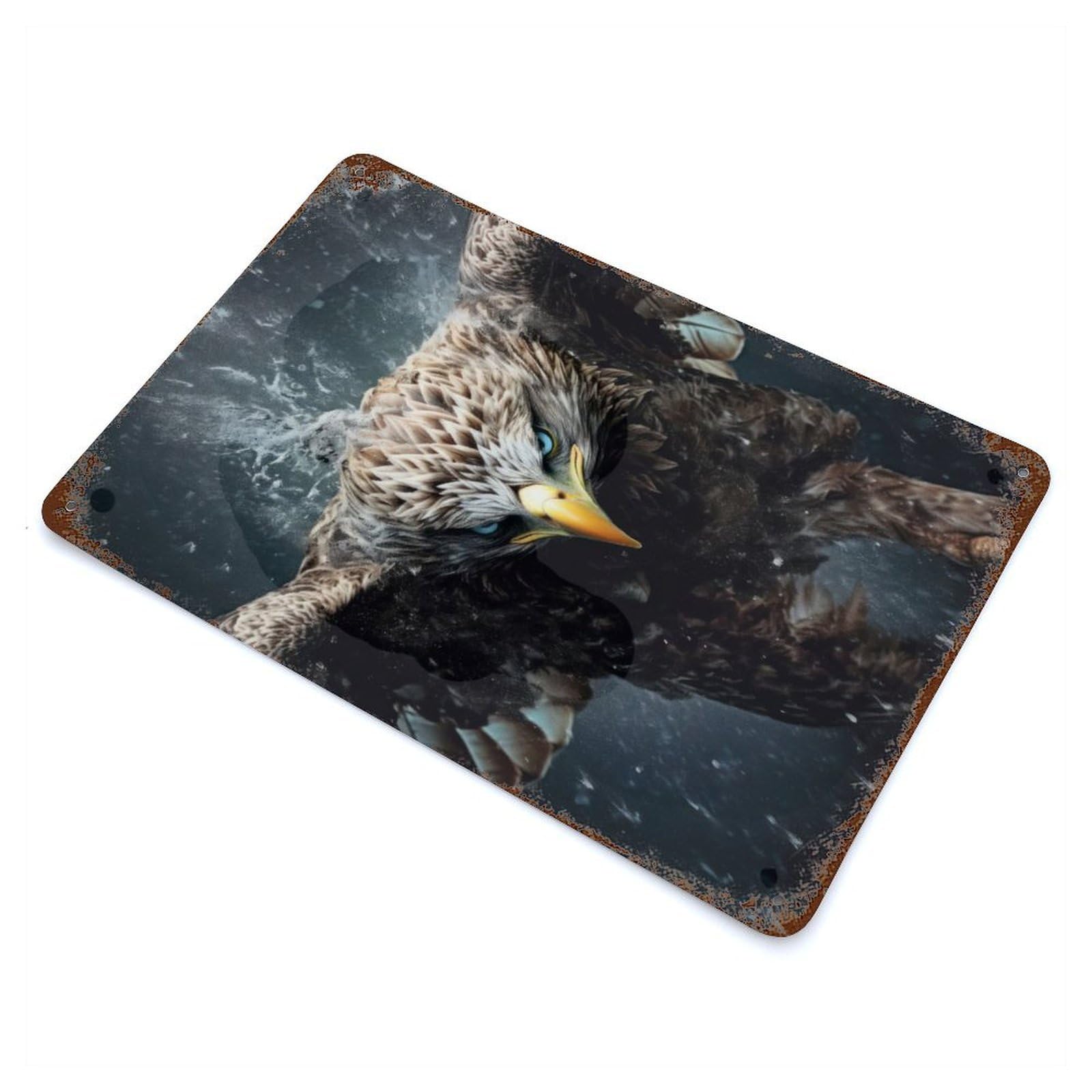 Flying Eagle in Wild 11.8"x7.9" Rusty Metal Tin Sign, Shabby Chic Decor for Bistro, Counter And Cafe Decor