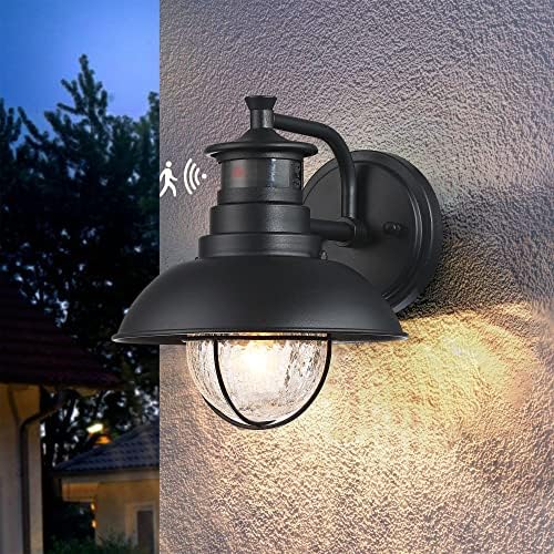 Untrammelife Motion Sensor Wall Sconce Dusk-to-Dawn Outdoor Wall Light Fixtures Wall Mount with Crackle Gla…