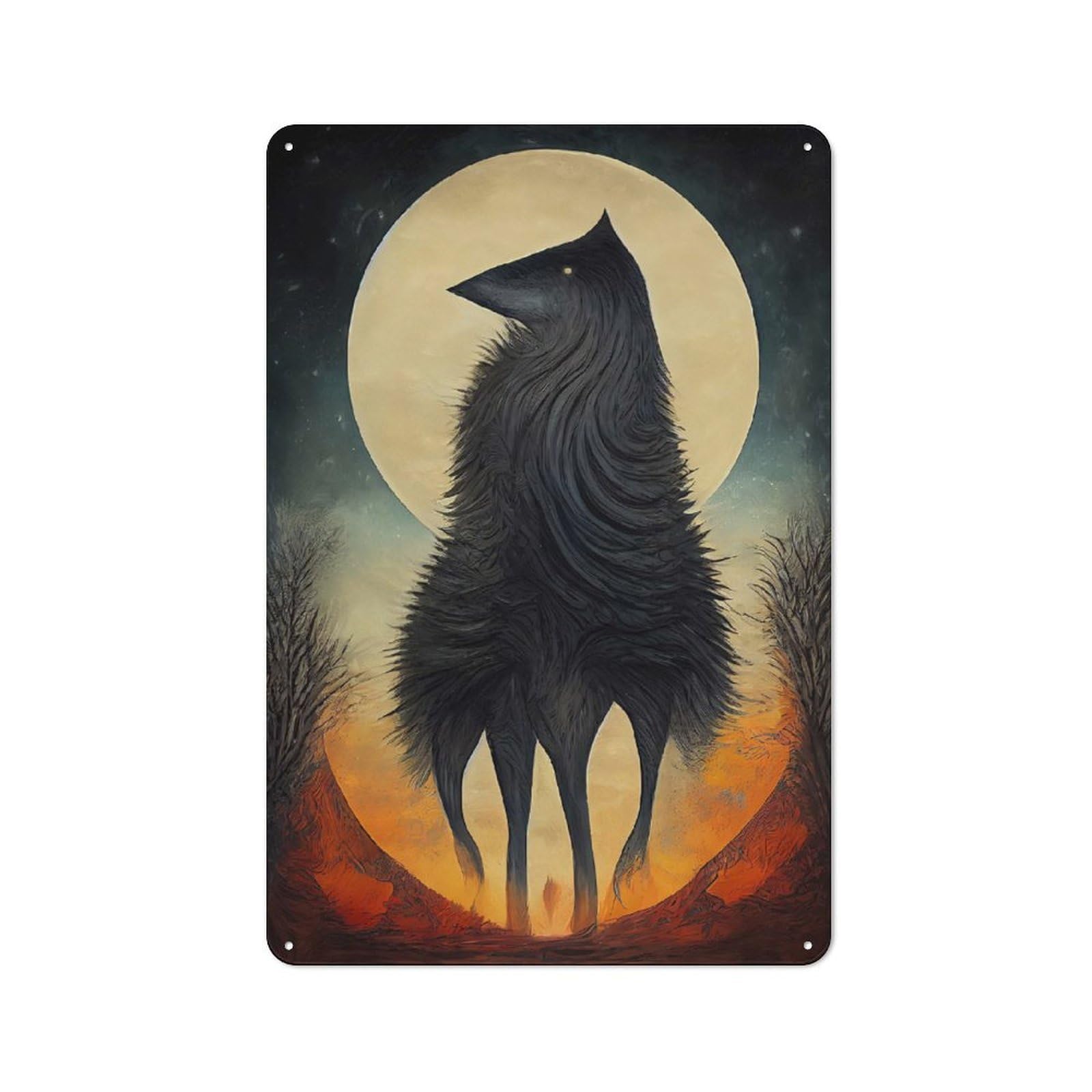 Junmoney Stylised Wolf Decorative Tin Plaque With Design 30X20cm, Old Style Bar Wall Plaque For Bar, Kitchen, Garage Or Games Room