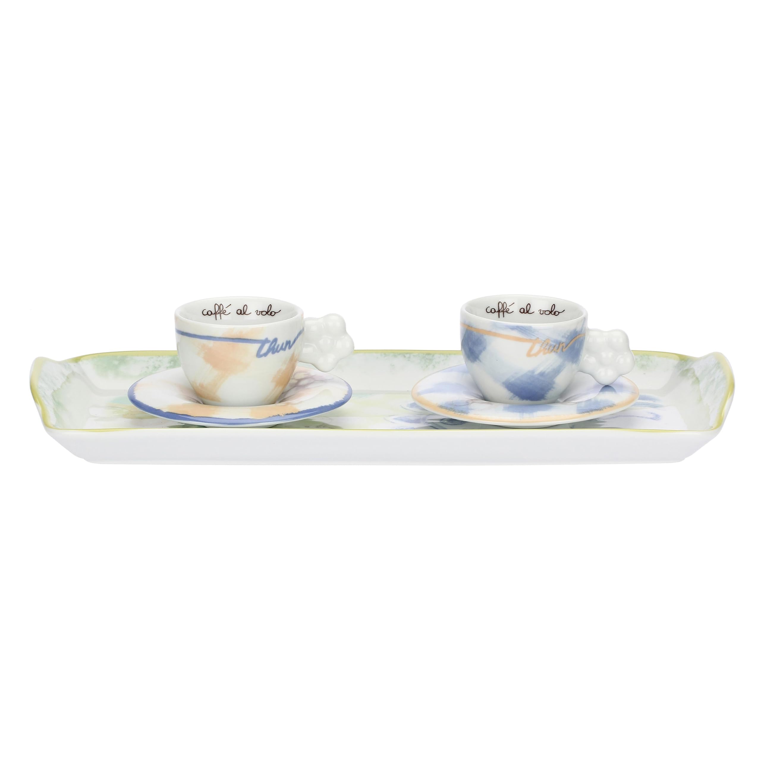THUN Set 2 tazzine caffè con vassoio, porcellana, Collezione Giardino di Primavera, dimensione