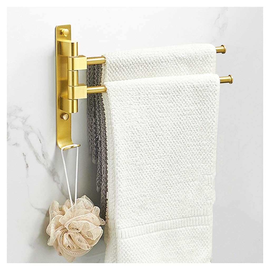 LMYSXAOZ Modern Gold Swivel Towel Rack Bar Rails for Bathroom, Wall Mounted Folding Arm Swing Out Hand Hanger Holder Space Saving Laundry 2Bars