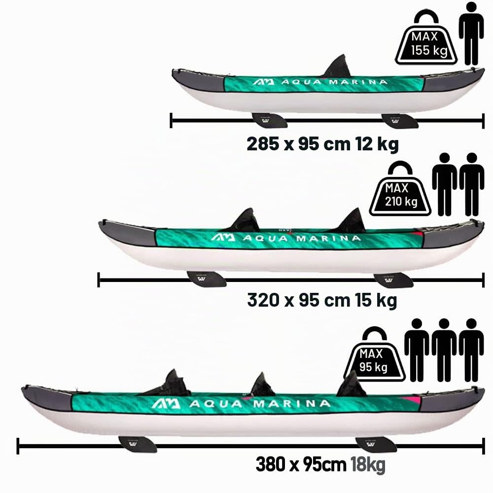 Aqua Marina , Kajak aufblasbar im Set für 2 – 3 Personen Laxo-380 2022 12‘6“ Paddelboot Kanu mit Paddel, Pumpe, Rucksack 380 x 90 cm