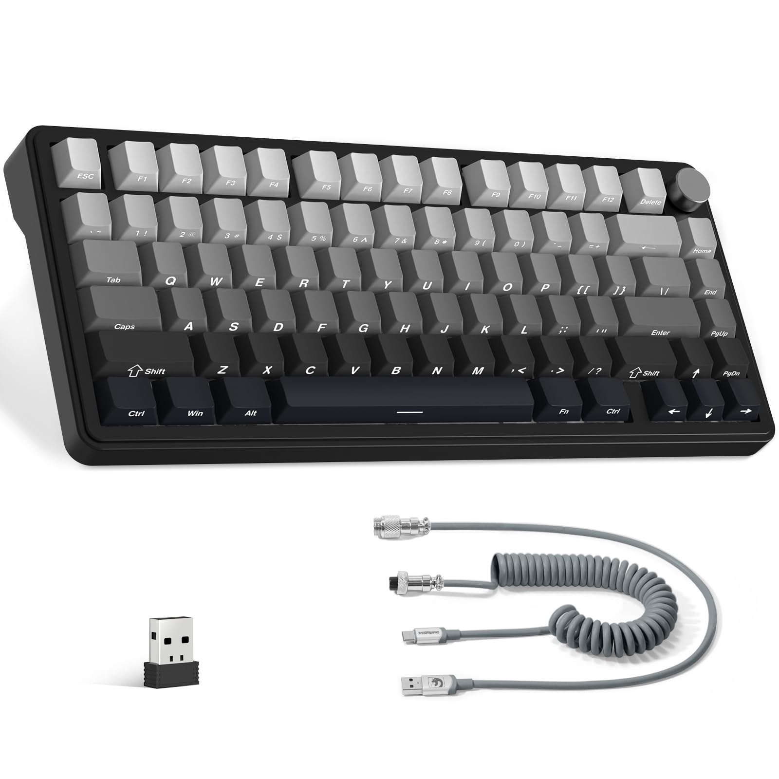 X85 Wireless Mechanical Gaming Keyboard with Knob Hot Swappable BT/2.4GHz/USB-C Side Print PBT Keycaps 75% Gasket Keyboard RGB Coiled Cable Linear White Jade Switch for PC/MAC/Win