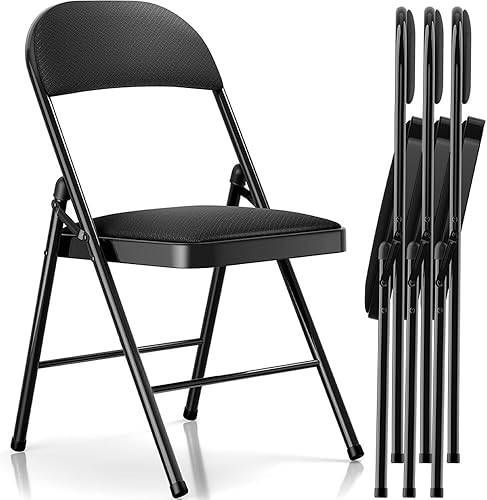 Miniatura 19 de Sillas Plegables con Asientos Acolchados - Paquete de 4 Sillas Plegables Acolchadas con Marco de Acero para el Hogar y la Oficina, Eventos en