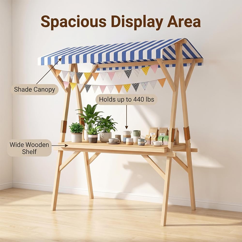 Carrello portatile per esterni, con tettoia e ruote, per mercati agricoli, distributori di cibo ed eventi (giallo, 150 x 61 x 200,7 cm (lunghezza x larghezza x altezza)