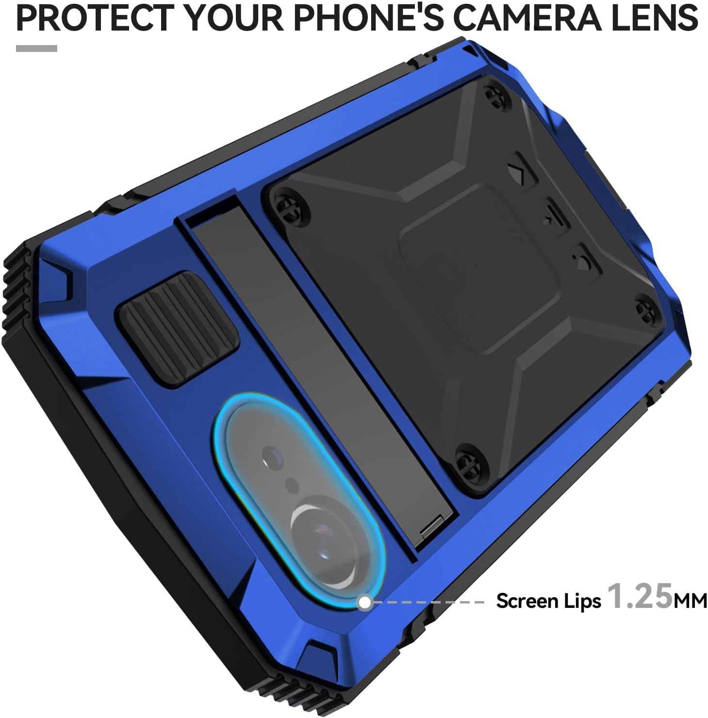 Simicoo Compatible with iPhone 17E 16E 2026 Metal Bumper Metallic Military Dust Proof Heavy Duty Case with Stand Screen Protector Camera Cover Hybrid Durable Full Body case for Man (Blue)