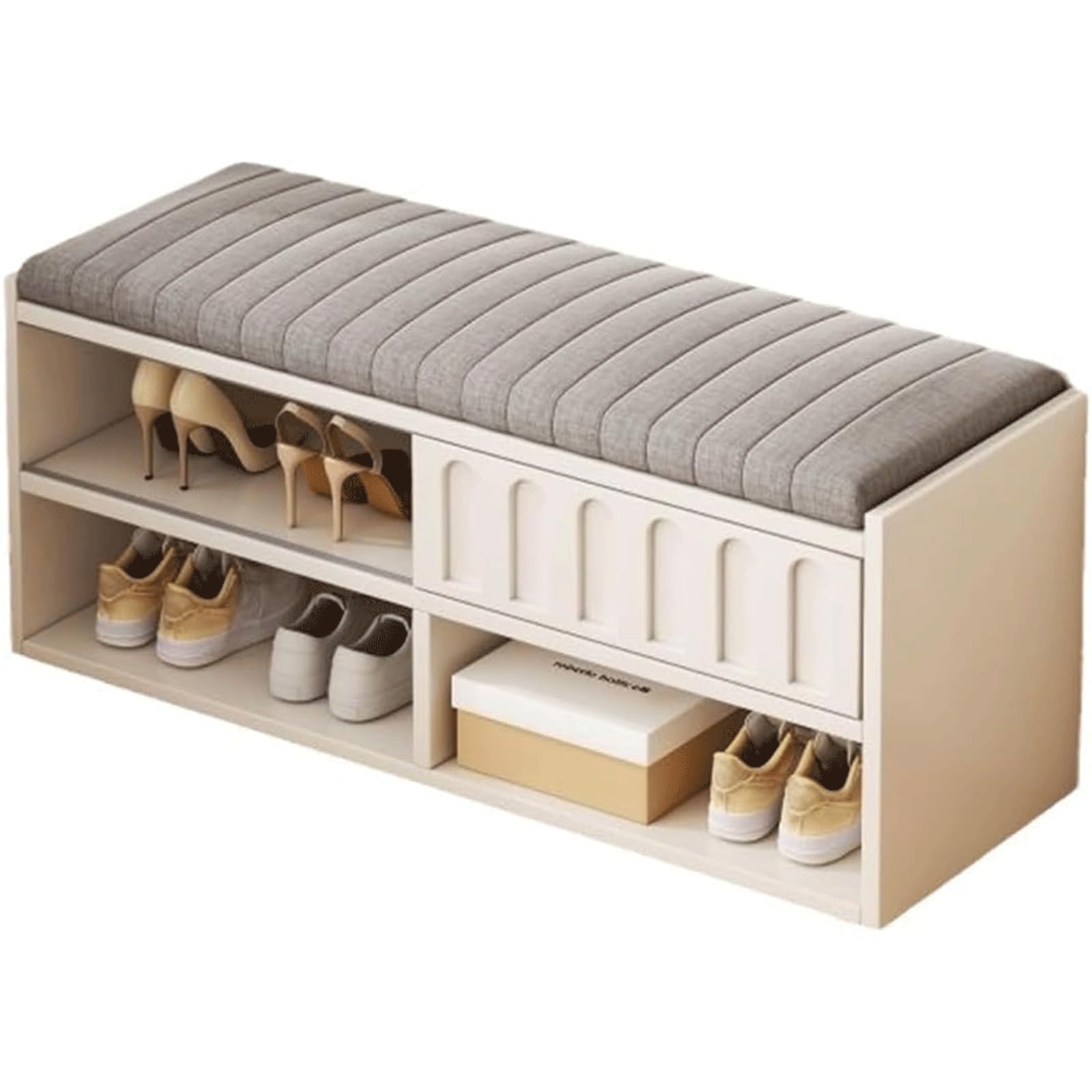 Banc ottoman à chaussures à 2 niveaux en métal avec porte coulissante