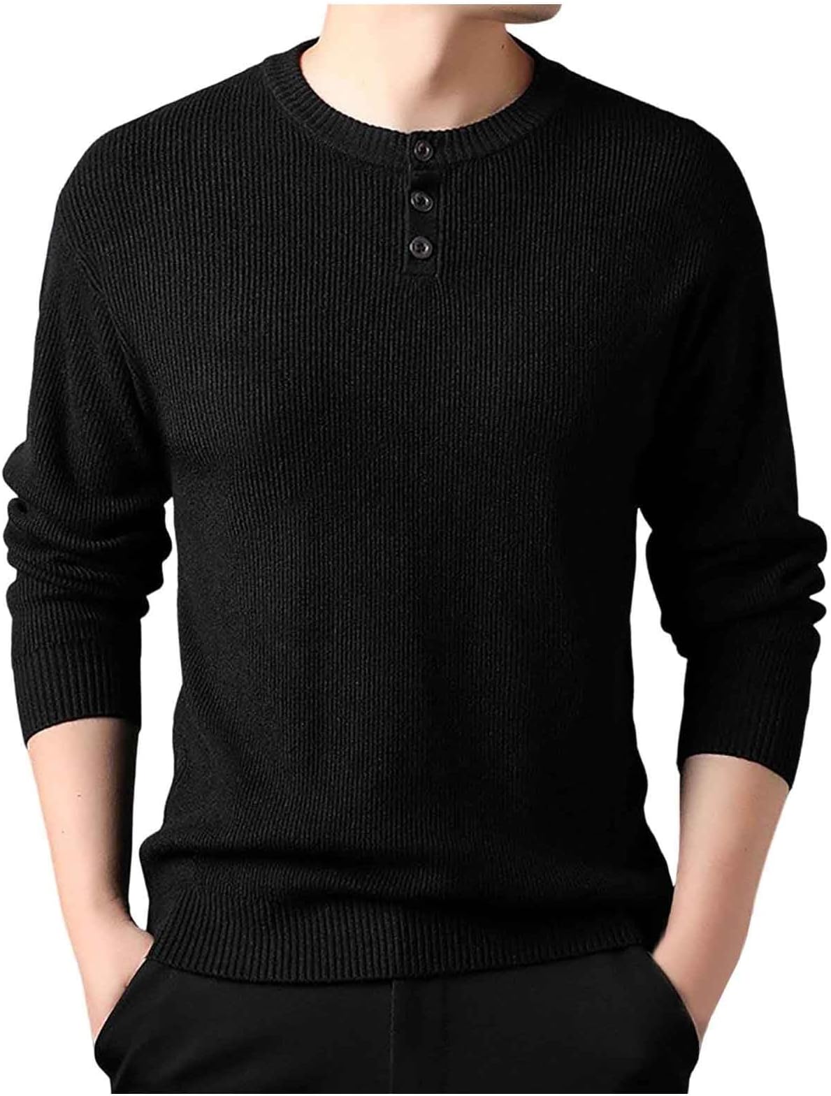 Male Fall Sweater Plain Solid Color Long Sleeve Round Neck Button Up Design Knit Sweater Mens Coats Wool