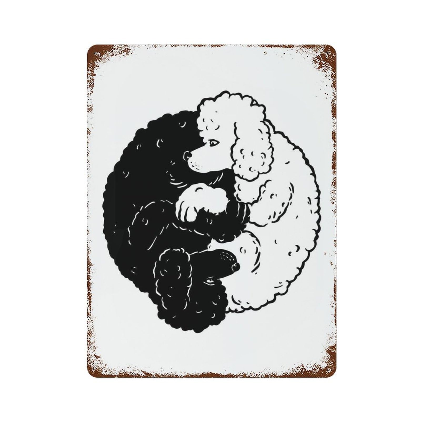 Yin Yang Poodle Dogs Rusty Metal Tin Sign 15.7"x11.8", Ideal for Patio, Garden Room And Bar Decor