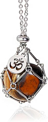 Da Piao Liang Collar con soporte de cristal curativo, jaula de acero inoxidable para piedras, joyería de yoga y meditación, cadena ajustable de 25.6